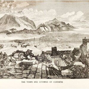 1873 Town Of Corinth Wood Engraving Victorian Antique Biblical History F12A